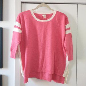 J Crew Pink Slub Sport Stripe Oversized Crewneck Women's Sweater